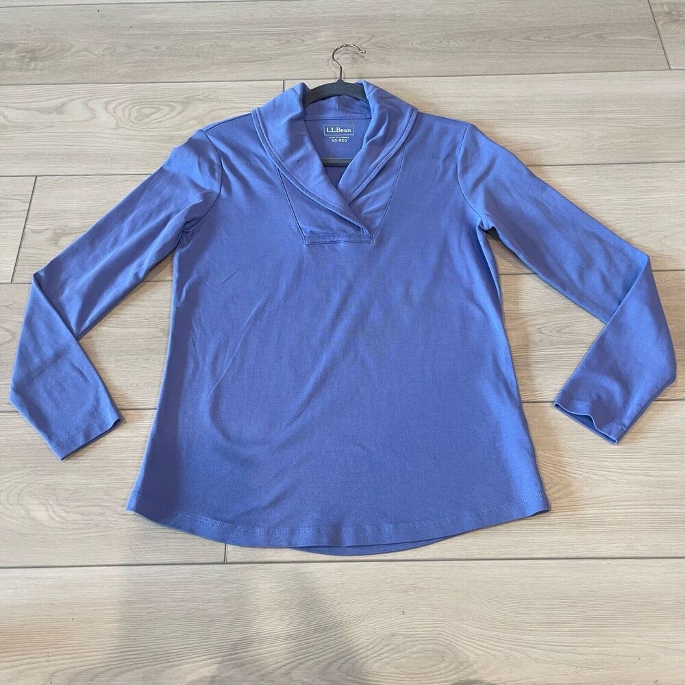 LL Bean Top Womens XS‎ Purple Shawl Collar T Shirt Blouse Long Sleeve Stretch